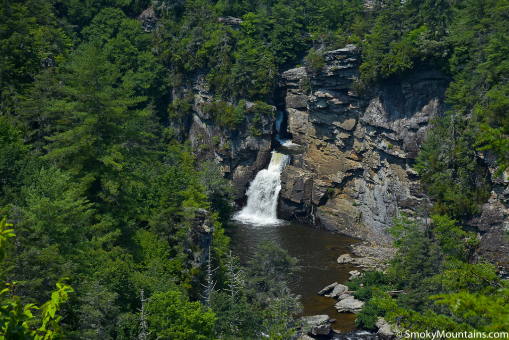 waterfall falling into water from rocky side of the mountain and trees surrounding it