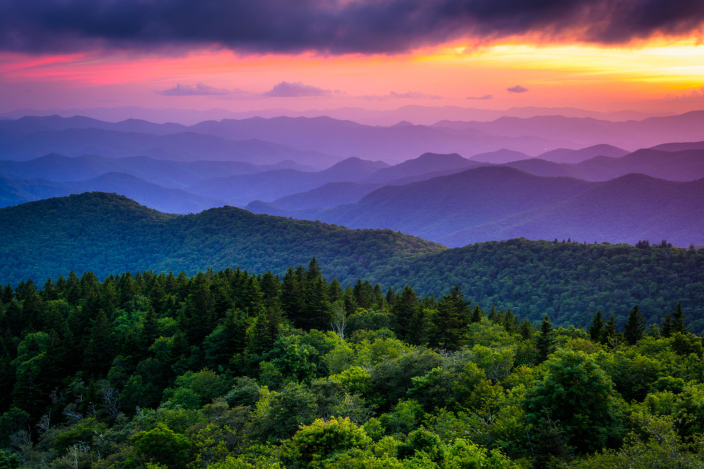 sunset over the great smoky mountaintops