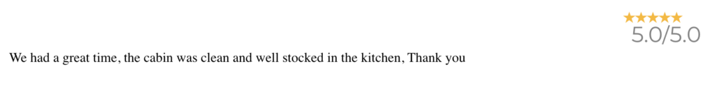 5 star review talking about well stocked kitchen