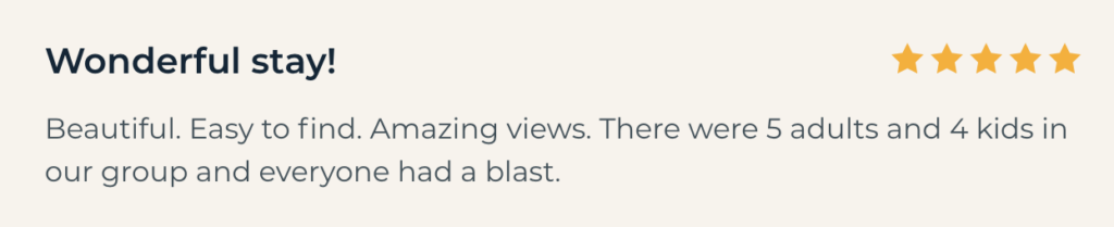 5 star review talking about the amazing views