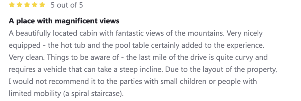 5 star review talking about how magnificent a view is in gatlinburg