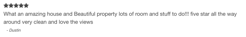 5 star review talking about how beautiful this property in boone was