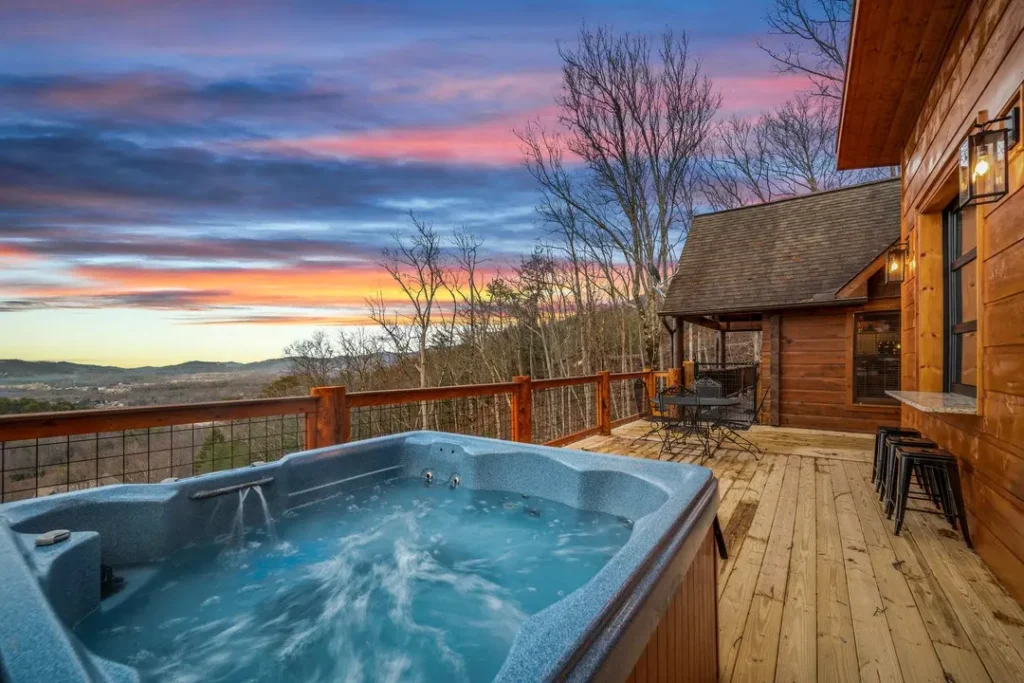 private hot tub with a sunset view in sevierville, tennessee