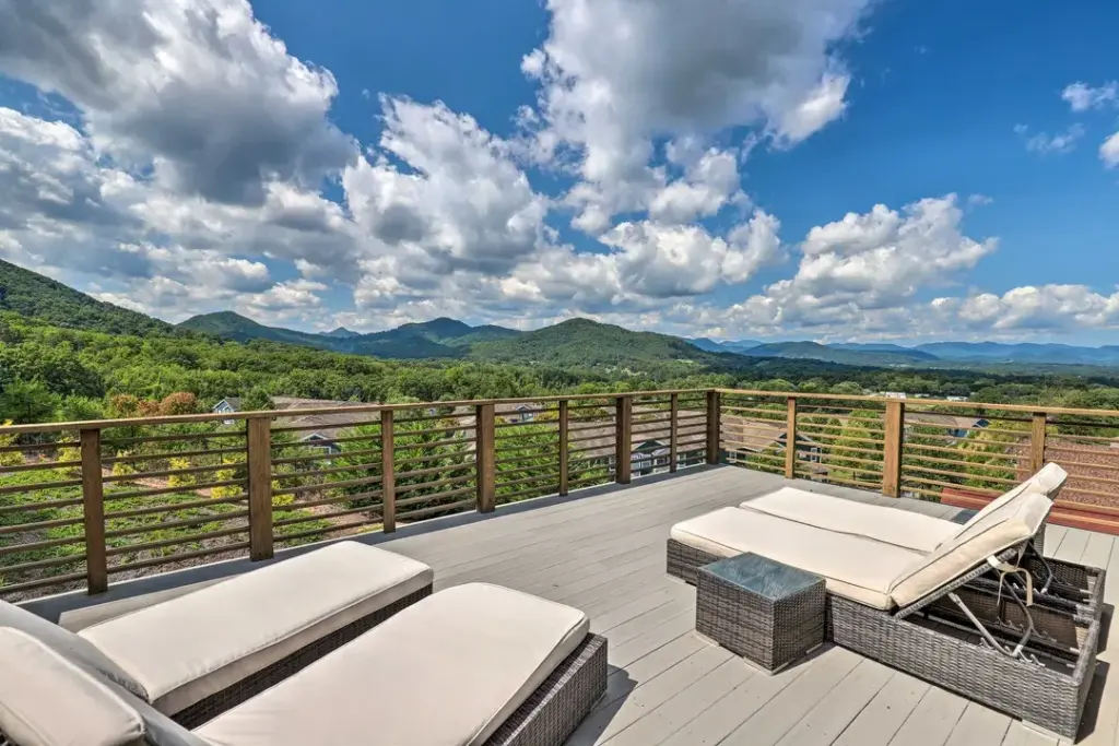 rootop area of asheville home and lounging chairs